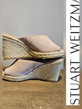 Stuart Weitzman Wonda Espadrille Wedge Slides -Blush Suede